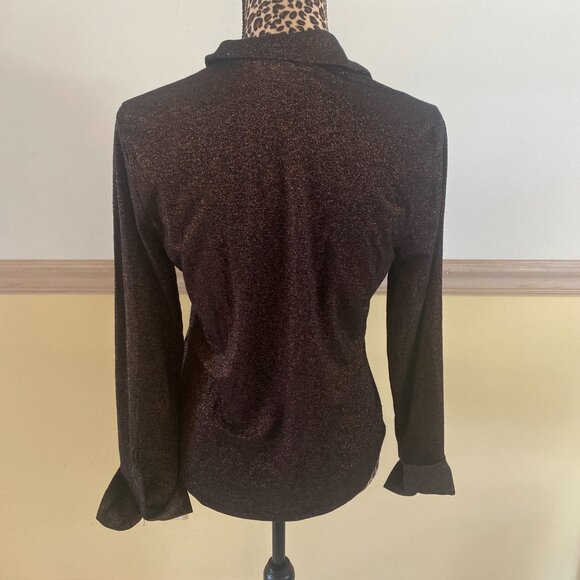 NWT‎ Abercrombie and Finch Orange Black Glitter Collared Shirt M L10 - Picture 2 of 4